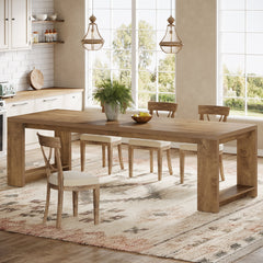 Rectangular Pedestal Table, Seats 8, Natural Manufactured Wood