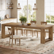 Rectangular Pedestal Table, Seats 8, Natural Manufactured Wood