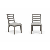 Side Chairs, Set of 2, Gray Upholstered, Brown Wood Legs