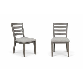 Side Chairs, Set of 2, Gray Upholstered, Brown Wood Legs