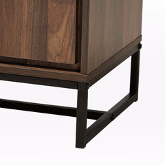 Sideboard, 3 Doors, 6 Shelves, Walnut Brown Wood, Black Metal Base