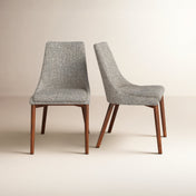 Side Chairs, Set of 2, Polyester Blend Upholstery, Walnut Finish Solid Wood Legs