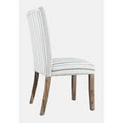 Parsons Side Chairs, Set of 2, Blue and White Striped Polyester, Brown Wood Frame