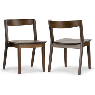 Dining Side Chairs, Set of 2, Solid Rubberwood, Curved Back, Walnut