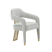 Side Chair, Art Deco Style, Gray Upholstery, Gold Stainless Steel Base