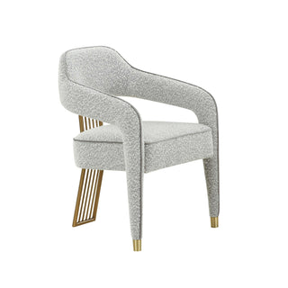 Side Chair, Art Deco Style, Gray Upholstery, Gold Stainless Steel Base