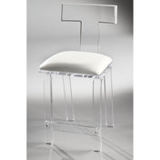 Bar Stool, Acrylic Frame, White Faux Leather Seat, Clear Base, 24 Inch Seat Height