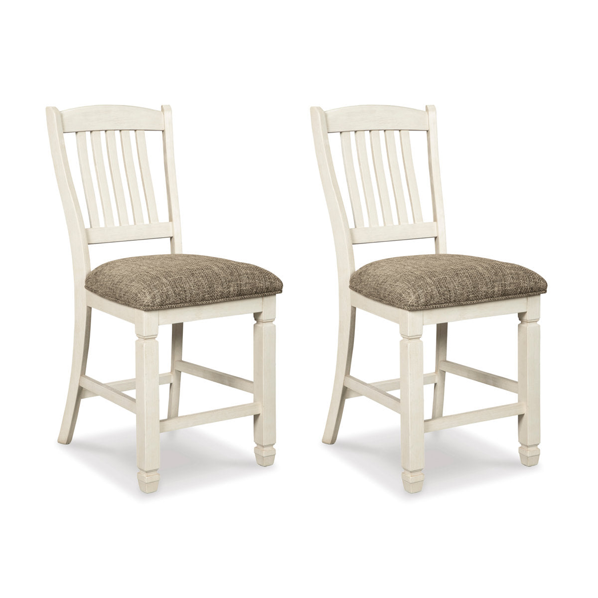 Counter Stools, Set of 2, Upholstered Seat, Antique White Distressed Finish