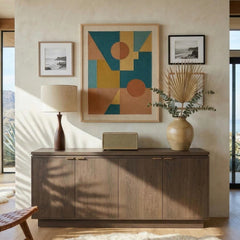 Sideboard Cabinet, 4 Doors, Manufactured Wood, 70 Inch W, Wood Grain Finish