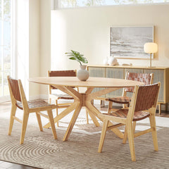 Round Dining Table, 47 Inch Manufactured Wood, Pedestal Base, Oak