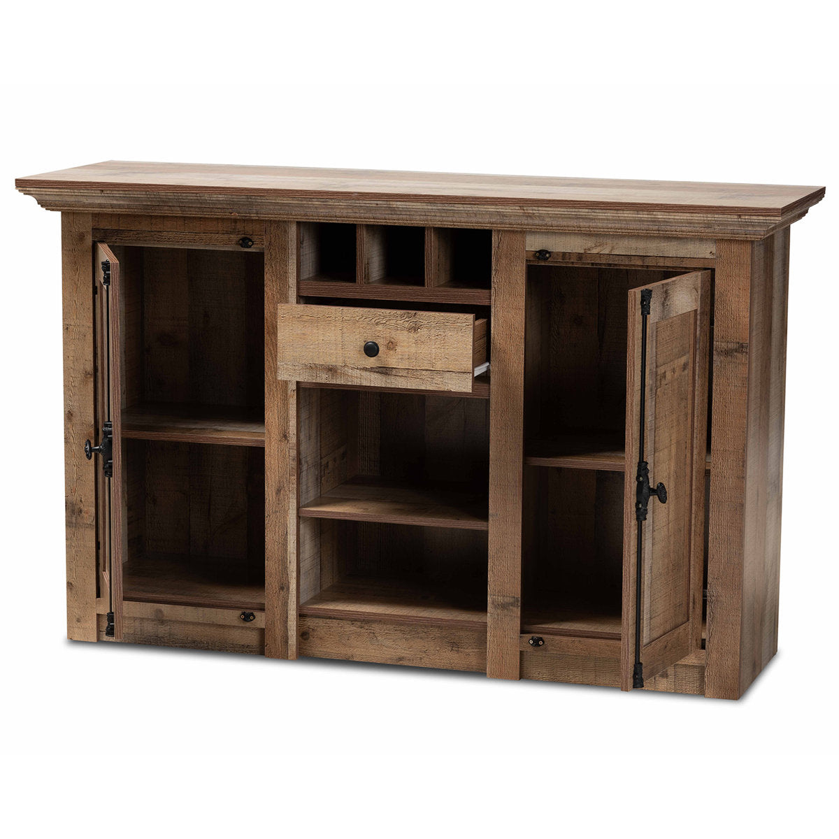 Sideboard, Engineered Wood with Metal Handles, 59.1 Inch, Rustic Brown