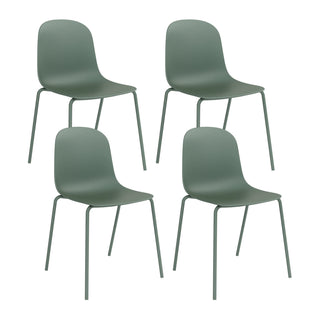 Side Chairs, Set of 4, Polypropylene Seat, Green, Metal Legs