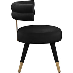 Side Chairs, Set of 2, Black Velvet, Tufted Back, Metal Legs