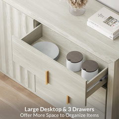 Sideboard Buffet Cabinet, 3 Drawers, 2 Doors, White Manufactured Wood