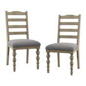 Side Chairs, Set of 2, Rubberwood Frame, Light Washed White, Slatted Back