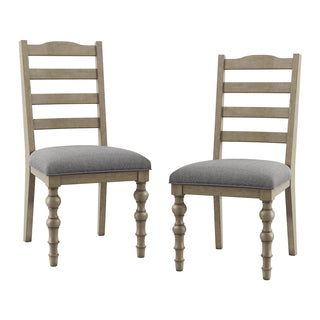 Side Chairs, Set of 2, Rubberwood Frame, Light Washed White, Slatted Back