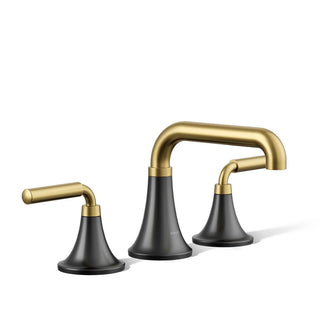 Deck Mounted Bathroom Faucet, Tone, 2 Handle, Brass/Black