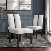 Side Chairs, Set of 2, White Upholstered Seat and Back, Black Solid Wood Legs