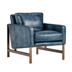 Top-Grain Leather Armchair with Brass Metal Legs