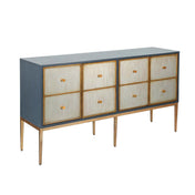 Sideboard, 4 Doors, Distressed Manufactured Wood and Iron, Gray and Dark Gold