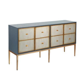 Sideboard, 4 Doors, Distressed Manufactured Wood and Iron, Gray and Dark Gold