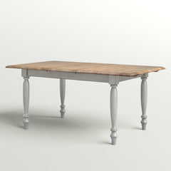 Extendable Dining Table, Solid Rubberwood, Gray Base, Rustic Brown Top