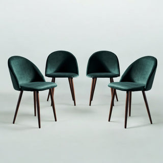 Dining Chairs, Set of 4, Green Velvet, Metal Legs