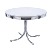 Round Dining Table, Seats 6, Glossy White Top, Chrome Pedestal Base