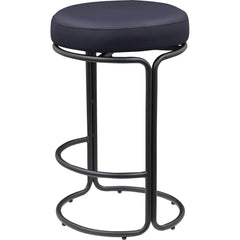 Counter Stools, Set of 2, Black Vegan Leather, Matte Black Iron Frame