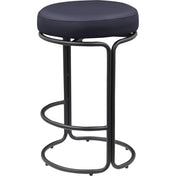 Counter Stools, Set of 2, Black Vegan Leather, Matte Black Iron Frame