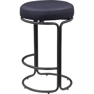 Counter Stools, Set of 2, Black Vegan Leather, Matte Black Iron Frame