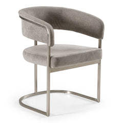 Dining Armchair, Gray Polyester, Stainless Steel Frame, Silver Legs