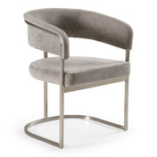 Dining Armchair, Gray Polyester, Stainless Steel Frame, Silver Legs