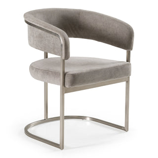 Dining Armchair, Gray Polyester, Stainless Steel Frame, Silver Legs