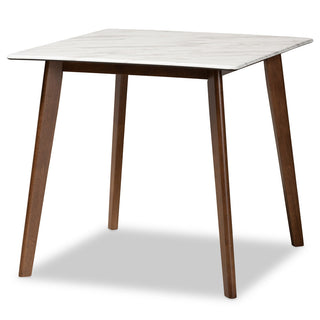 Square Dining Table, Faux Marble Top, Walnut Brown Base