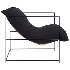 Black Linen Armchair with Iron Frame and Hammock-Style Seat