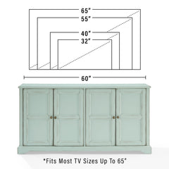 Sideboard Cabinet, 4 Doors, Solid and Manufactured Wood, Seafoam Blue