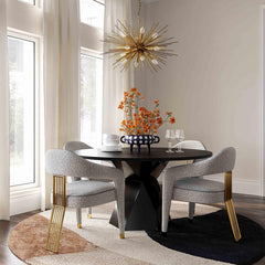 Side Chair, Art Deco Style, Gray Upholstery, Gold Stainless Steel Base