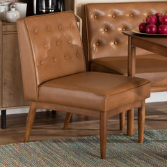 Dining Side Chair, Tufted Faux Leather, Walnut Brown Wood Legs