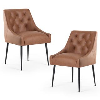Parsons Dining Chairs, Set of 2, Brown Upholstered, Black Metal Legs