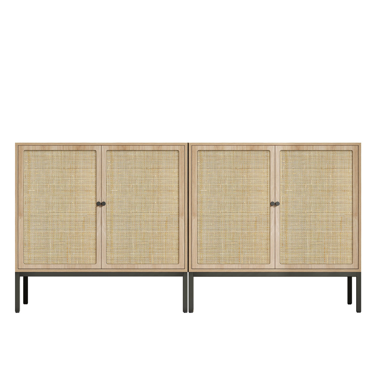 Sideboard, 63 Inch, 4 Rattan Doors, MDF and Steel, Beige