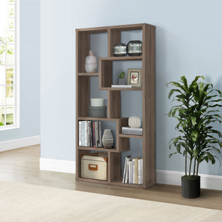Bookcase, Geometric Manufactured Wood Frame, Weathered Gray