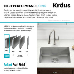 Undermount Kitchen Sink, Dex, Single Bowl, 25 In., TRU16 Gauge Stainless Steel