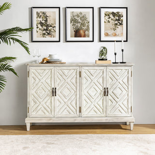 Sideboard, Solid and Engineered Wood, 60 Inch, White, Bronze Hardware