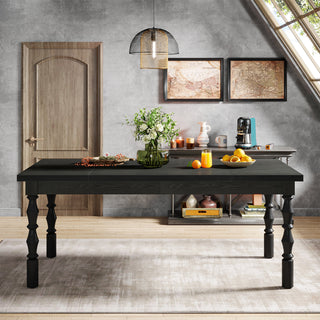 Dining Table, Manufactured Wood, Seats 6, Black, Four Turned Legs