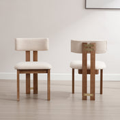 Side Chairs, Set of 2, Linen Beige Upholstery, Brown Solid Wood Frame