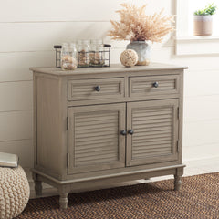 Mini Sideboard, Solid Pine and Engineered Wood, 2 Doors, 2 Drawers, Greige