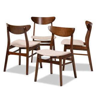 Dining Chairs, Set of 4, Light Beige Polyester, Brown Rubberwood Legs