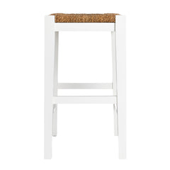 Backless Stool, Solid Mahogany Frame, Seagrass Seat, Four Legs