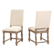 Side Chairs, Set of 2, Pine Wood, Vanilla Polyester Upholstery, Brown Legs